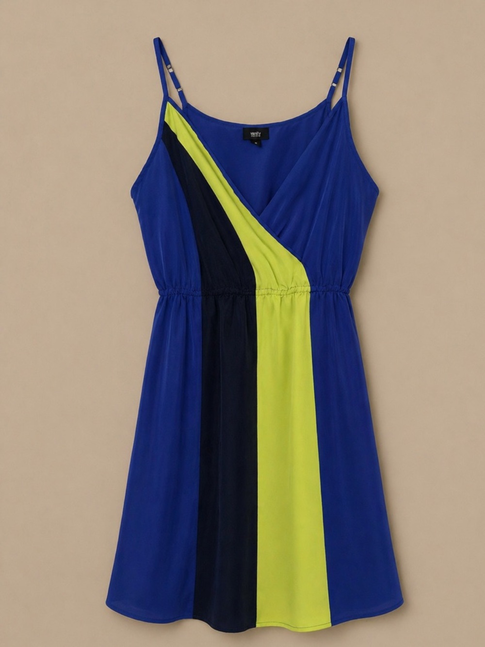 Mossimo Blue Colorblock Dress M Sleeveless V-Neck Lime Green Navy
